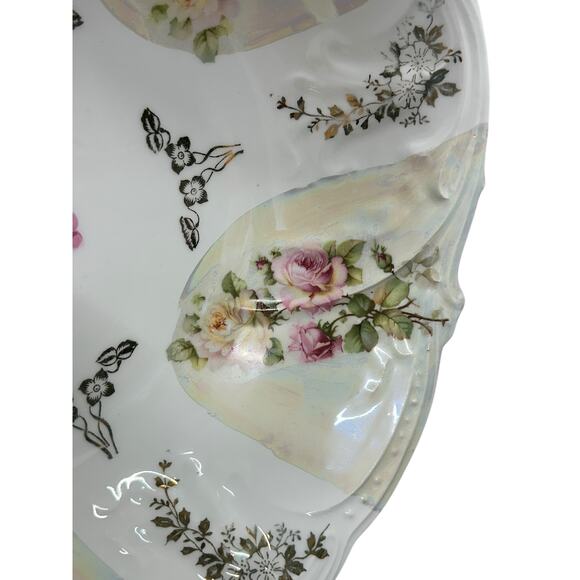 Elegant FP Bavaria Antique Hand Painted Porcelain Bowl Pearl Luster, Pink Roses - Picture 3 of 5